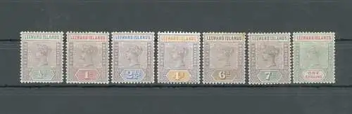 1890 Leeward Islands - Stanley Gibbons Nr. 1-7 - Unvollständige Serie - MH* ((6d. dull lila mit Teilgummi)