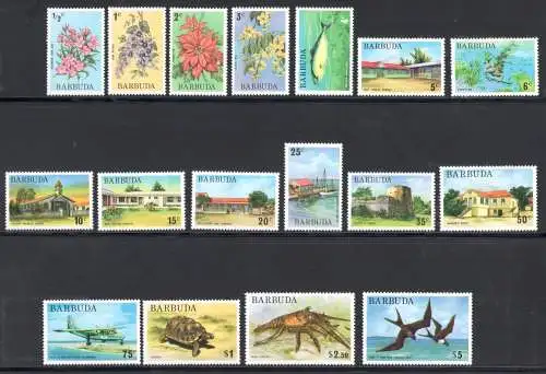 1974-75 Barbuda - Yvert et Tellier Nr. 191-07 - Serie Ordinaria - 17 Werte - postfrisch **