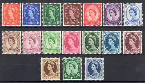 1952-54 Großbritannien - Elizabeth II. - Nr. 262-78 - Komplette Serie 17 Werte - postfrisch**