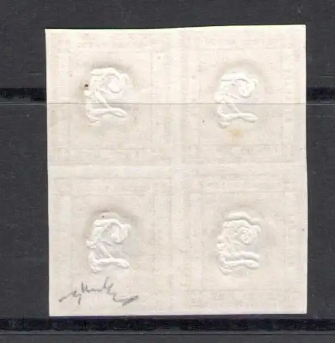 1862 Königreich Italien, Nr. 10 - 2 Cent Bistro, geprägte Zahl, Viererblock - postfrisch** - Sehr gute Margen - Firma Chiavarello
