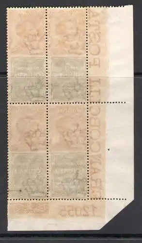 1924 Königreich Italien, Werbe Nr. 20, 20 Cent Columbia orange und bräunlich grün, Block di Quattro mit Tischnummer - postfrisch**