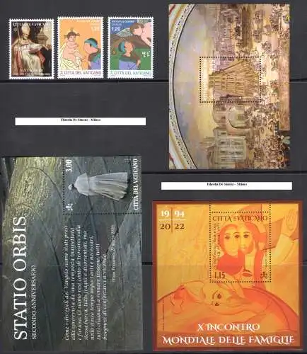 2022 Vatikan, Vollständiges Jahrgang 24 Werte + 5 Blätter + 1 Weihnachtsbuch, neue und perfekte Briefmarken - postfrisch **