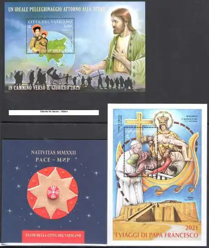 2022 Vatikan, Vollständiges Jahrgang 24 Werte + 5 Blätter + 1 Weihnachtsbuch, neue und perfekte Briefmarken - postfrisch **