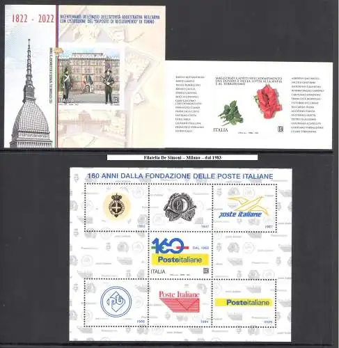 2022 Italien Republik, Vollständiges Jahr, neue Briefmarken, 90 Werte + 4 Blätter + 2 Miniblätter (Mailand - Don Orione) - postfrisch **