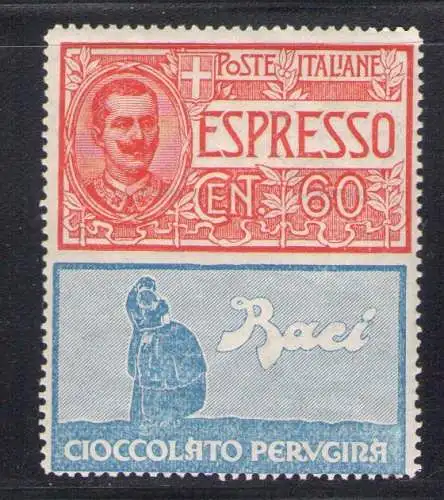 1925 Italien - Königreich, Werbe Nr. 21, 60 Cent rot und blau Columbia Küsse Perugina nicht ausgegeben, postfrisch**