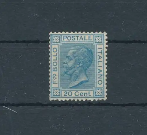 1867 Italien - Königreich, 20 Cent blau, Turiner Auflage, Nr. T26 - Versunterschrift Giulio Bolaffi - postfrisch **