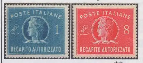 1947 Italien - Republik, autorisierte Adressen, 2 Werte, Nr. 8/9, postfrisch**