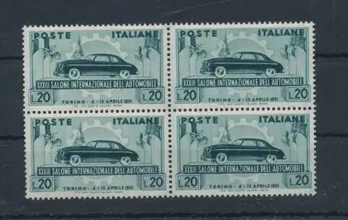1951 Italien - Republik, Automobilsalon - 1 Wert, Nr. 655, gute ausgezeichnete Zentrierung mnh** - Viererblock