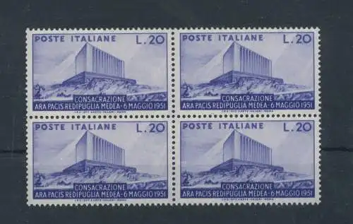 1951 Italien - Republik, Ara Pacis - 1 Wert, Nr. 656, gute ausgezeichnete Zentrierung mnh** - Viererblock