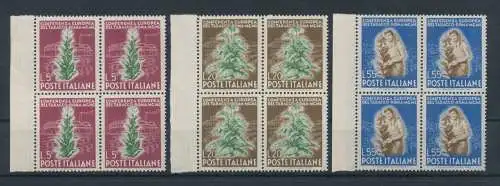 1950 Italien - Republik, Tabak - 3 Werte, Nr. 629/31, Hervorragende Zentrierung, mnh** - Viererblock - Linke Blattkante