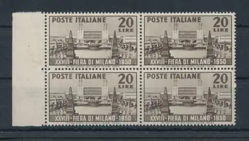 1950 Italien - Republik, 28. Mailänder Messe - 1 Wert, Nr. 616, gute ausgezeichnete Zentrierung, postfrisch** - Vierfachblock