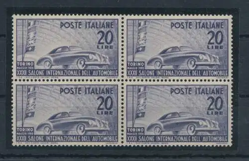 1950 Italien - Republik, Turiner Automobilsalon - 1 Wert, Nr. 617, gute ausgezeichnete Zentrierung, postfrisch** - Quattroblock