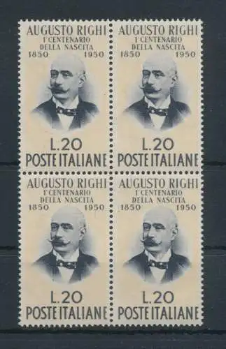 1950 Italien - Republik, Augusto Righi - 1 Wert, Nr. 633, gute ausgezeichnete Zentrierung, postfrisch** - Block von vier
