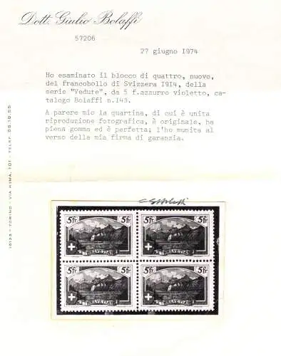 1914 SCHWEIZ, Einheitlicher Katalog Nr. 143, 5 Franken Rutli, postfrisch** - Bolastzertifikat - Kommt aus dem Viertel