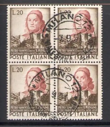 1951 Republik - Nr. 668 - Pietro Vannucci, 1 Wert - Viererblock - gebraucht