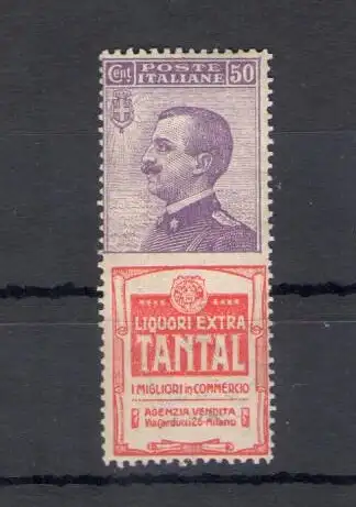 1925 Italien - Königreich, Werbe Nr. 18, 50 Cent violett und rot Tantal, mittelmäßige Mitte, postfrisch ** signiert Sorani