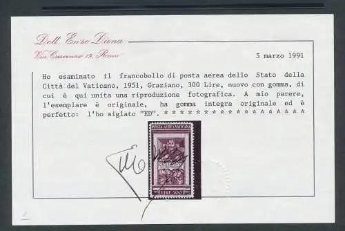 1951 Vatikan, Luftpost, Monaco Graziano, postfrisch** Diena-Zertifikat