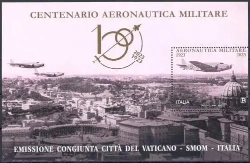 2023 Italien Hundertjähriges Jubiläum der Luftwaffe - Blatt - Neu, gemeinsame Ausgabe mit dem Vatikan und Smom - postfrisch **