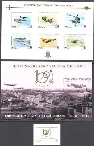 2023 Italien, hundertjähriges Jubiläum der Luftwaffe - 2 Blätter und 1 Single - Neu, postfrisch **