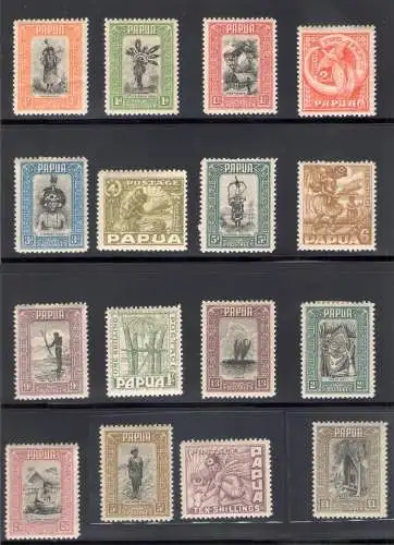 1932-40 Papua - Stanley Gibbons Nr. 130-145 - Komplette Serie 16 Werte - MH*