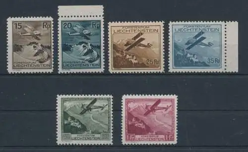 1930 Liechtenstein, Luftpost Nr. 1/6, Flugzeug. im Flug über verschiedene Landschaften, 6 Werte, mnh**