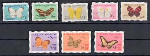 1966 Dominikanische Republik - Yvert Katalog Nr. 643/47 + Luftpost 187/89 - Schmetterlinge - Opferauflage Zyklon Ines - 8 Werte - postfrisch**