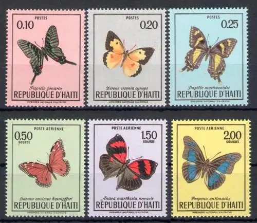 1969 Haiti Republik - Yvert Katalog Nr. 651/53 + Luftpost 1430/32 - Schmetterlinge - 6 Werte - postfrisch**