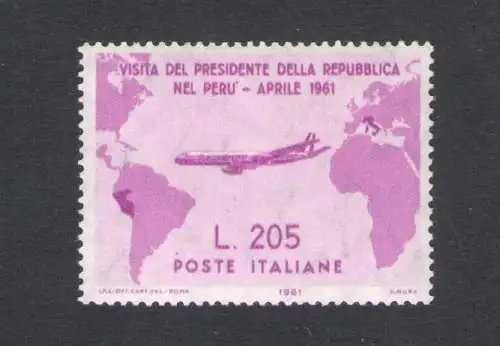 1961 Italien - REPUBLIK - 205 Rosa Lire nicht ausgegeben - Gronchi Rosa - postfrisch** - Zertifikat De Simoni