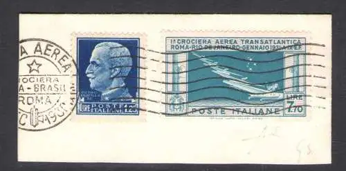 1930 Königreich Italien, Transatlantikkreuzfahrt von General Balbo, 7,70 Himmel klar Nr. 25 - Gebraucht mit offizieller Annullierung auf Fragment