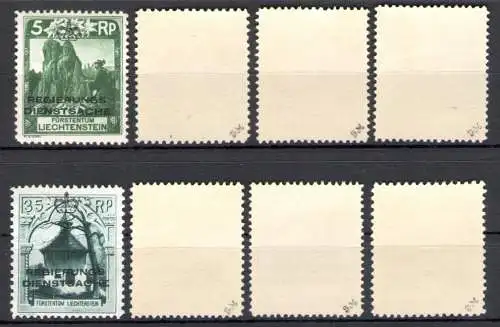 1932 Liechtenstein - Dienstmarken Nr. 1/8, Regie Rungs Dienstsache Aufgestapelt, 8 Werte - postfrisch**