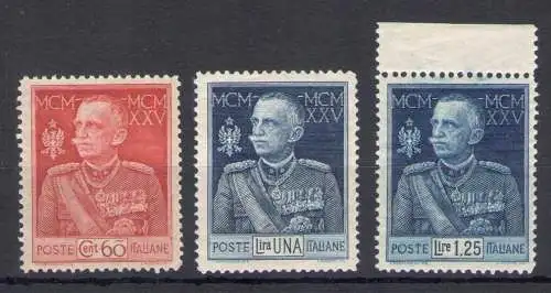 1925-26 Italien - Königreich - Jubiläum des Königs Verzahnung 13 1/2 Nr. 186/88 - 3 Werte - postfrisch **
