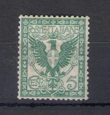 1901 Italien - Königreich, Nr. 70 - 5 Cent blaugrün, Sehr gut zentriert - Signiert in Richtung Raybaudi - MNH**