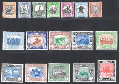 1951-61 Sudan - Stanley Gibbons Nr. 123-39, Serie von 17 Werten, MLH *