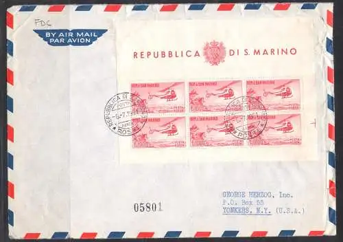 1961 SAN MARINO, Luftpost Blatt 1.000 Lire Hubschrauber, für USA