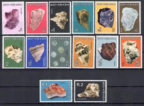 1974 BOTSWANA - Yvert Nr. 266-79 - Gewöhnliche Mineralienserie - postfrisch**