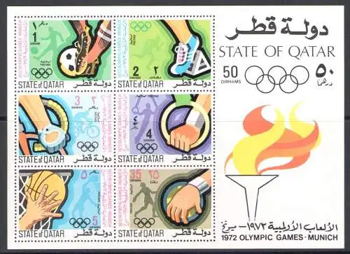 1972 KATAR - SG. MS 423 - Olympische Spiele München - Ungezahntes Blatt - postfrisch**