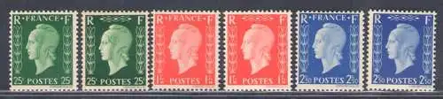 1945 FRANKREICH, Nr. 701A-F Nicht ausgestellt mnh** - Kaffeezertifikat