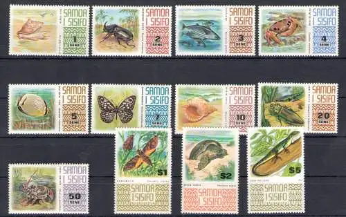 1972-75 Samoa Ifiso, Yvert 309/14+323+358 - Tierwelt - postfrisch**