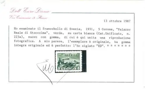 1931 Schweden Nr. 223a - 5 Grünkronen - Weißpapier - postfrisch**