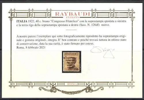 1922 Italien - Königreich, Philatelistischer Kongress Nr. 126/26 - postfrisch** Außergewöhnlich