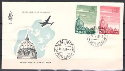 1958 Vatikan, Kuppeln - 31-01-1958, Umschlag Venedig nicht gereist