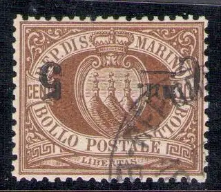 1892 San Marino, Nr. 9a - 5c. auf 30 EL braun - umgedrehter Aufdruck - gebraucht