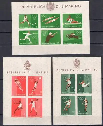 1960 San Marino, BF N. 19/21 - 3 Olympische Blätter - postfrisch**