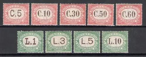 1924 SAN MARINO, Signatasse, Nr. 10/18 - postfrisch** Diena-Zertifikat