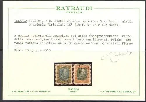 1902-04 ISLAND, 13 Werte Nr. 34B/46 Raybaudi zertifiziert - gebraucht