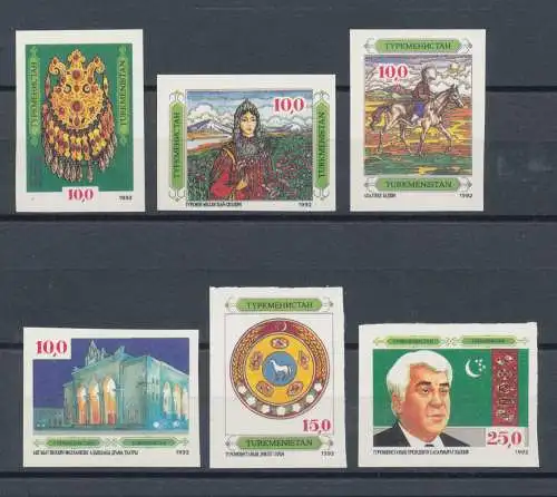 1992 Turkmenistan, Nr. 4/9 - Nationale Kultur - 6 Werte Ungezahnt - postfrisch**