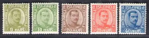 1921-22 Island, Nr. 105/09 - Bildnis von Christian X - Farben geändert - MH*