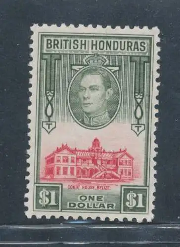 1938-47 British Honduras, Stanley Gibbons Nr. 159 - $ 1 scharlachrote Olive - postfrisch**