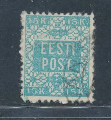 1918 Estland - Nr. 5 - 15 K. Blaugrün gezahnt 11 1/2 - gebraucht