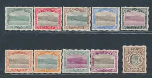 1907-08 Dominica, Stanley Gibbons Nr. 37/46, 10 Werte Serie, MH*